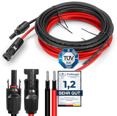 ANFIL - Cavo di prolunga per pannello solare da 4 mm², con presa e spina, con 0% IVA a norma dell'articolo 12, paragrafo 3, UStG (1-30 m, 4 mm²/6 mm²) per cavo PV, pannello solare (9 m rosso + 9 m