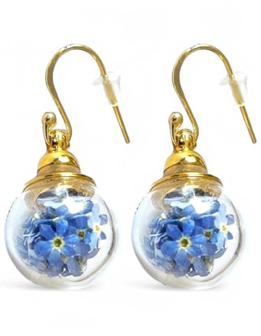 MadamLili - Handgefertigte Vergissmeinnicht-Ohrringe – 925 Sterling Silber & Goldene Haken – Boho-Schmuck mit echten Blumen, Vintage-Design & perfektes Geschenk für Frauen & Erzieherinnen