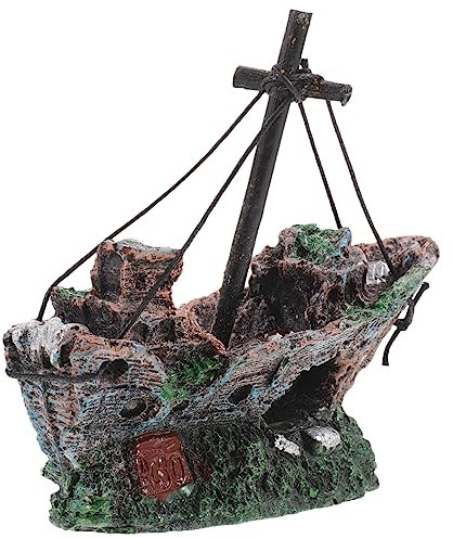 PEPLAYTAL Aquarium Deko Schiffswrack Aus Resin Realistisches Unterwasser Ornament Für Fischbecken Als Versteck Für Fische Verschönerung Von Aquarien Und Teichen