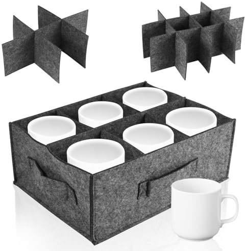 Houkiper Felt Cup Holder, Cup Holder, Motorhome, Felt Dish Holder, Camping, Motorhome Plate Storage for 6 or 12 Cups, Holder for Kitchen Cabinets, Boats, Caravans, Campervan Vanlife