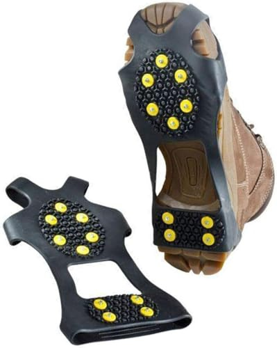 Ice Grippers Anti Slip Shoe Crampons with 10 Steel Spikes – Stretch Fit Snow & Ice Cleats for Boots & Trainers – Lightweight Foldable Traction Aids for Hiking & Outdoor Safety (S–XL)