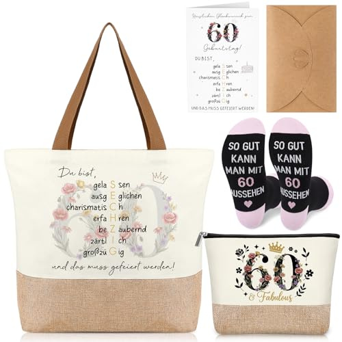 Xuniea Geburtstag Geschenke für Frauen Jutetasche Kosmetiktasche Socken | Einkaufstasche, Geburtstagskarte mit Umschlag, Geburtstagsgeschenk, Für Damen Freundin, Mama, Schwester und Kollegin