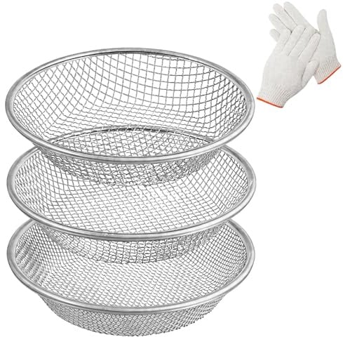 BONJUME Setaccio da Giardino per Terriccio, 3PCS 30cm Setacci Rotondi da Giardino Robusto Setaccio per Compost in Acciaio Inox Setaccio per Semina Fori da 3 6 E 10 mm per Sabbia Semi Erbacce Ghiaia