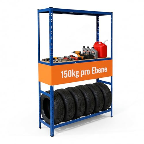 Relaxdays Reifenregal für 6 Reifen, HxBxT 180 x 120 x 40 cm, 450 kg, Stahl, Stecksystem, Reifenlager Werkstatt, blau