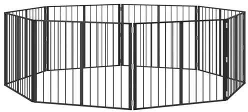 vidaXL Hundetor 8 pcs Schwarz 100 x 80 cm Verzinkter Stahl, Hunde-Spielbereich im Wohnzimmer, Verstellbarer Haustierzaun, sicherer erweiterbarer Indoor-Stauraum für Tiere