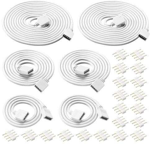 6 Stück Led Strip Verbinder Verlängerungskabel 4 Pin LED Verlängerung Weiß,Anschluss Verteiler Kabel Für 4 Pin LED RGB Strip Licht,50cm/100cm/200cm