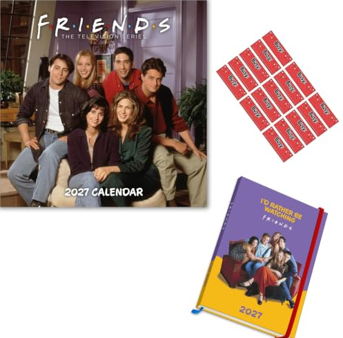 Friends Calendar 2027 Square Wall Calendar & Friends Diary A5 Gift Set with FREE Organisational Stickers Included