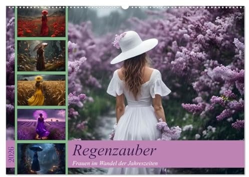 Regenzauber - Frauen im Wandel der Jahreszeiten (Wandkalender 2026 DIN A2 quer), CALVENDO Monatskalender: Frauen, die die Essenz der jeweiligen ... sie im Regen spazieren gehen (CALVENDO Natur)