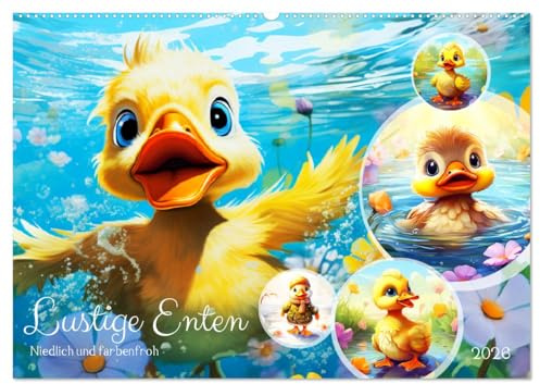Lustige Enten. Niedlich und farbenfroh (Wandkalender 2026 DIN A2 quer), CALVENDO Monatskalender: Mit bunten Cartoon-Entchen durch das Jahr! (CALVENDO Tiere)