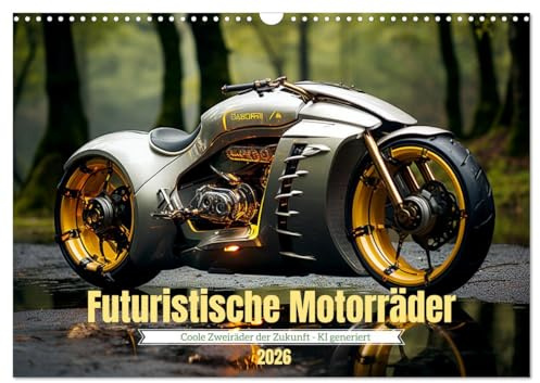 Futuristische Motorräder (Wandkalender 2026 DIN A3 quer), CALVENDO Monatskalender: Schnelle Zweiräder in utopischem Design - KI generiert (CALVENDO Mobilitaet)