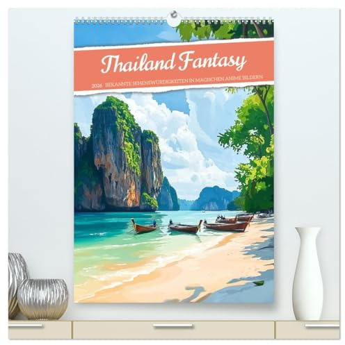 Thailand Fantasie (hochwertiger Premium Wandkalender 2026 DIN A2 hoch), Kunstdruck in Hochglanz: Wenn Anime und Urlaubsfeeling ihre Fantasie spielen lassen (CALVENDO Orte)
