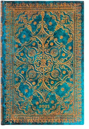 Paperblanks 12-Monatskalender 2025, Azurblau, Mini, Verso, Elastikband-Verschluss