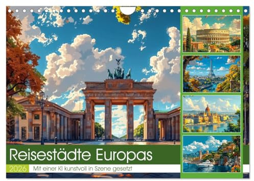Reisestädte Europas (Wandkalender 2026 DIN A4 quer), CALVENDO Monatskalender: Entdecken Sie mit den fantasievollen Illustrationen, die faszinierenden Städte Europas. (CALVENDO Orte)