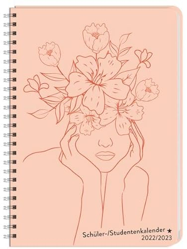 Blumenkrone Schüler-/ Studenten-Kalender A5 2022/2023. Stylisches Kalenderbuch mit flexiblem Einband, Spiralbindung und viel Platz für Termine. Buchkalender A5.