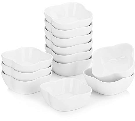MALACASA Série Ramekin Dish, 12pcs Ramequin Moule à Soufflé Crème Brulée Bols Porcelaine 3/7 * 7 * 3cm