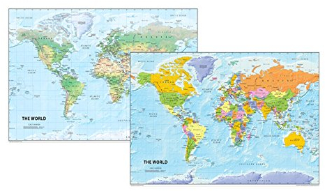 I Love Maps Weltkarte Set – Physisch und Politisch, A3 Größe 29,7 x 42 cm, Glänzend, Vollfarbig