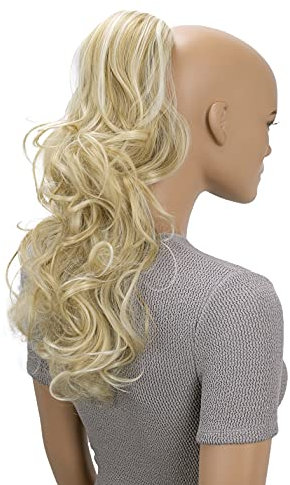 CAISHA 45cm Lang Haarteil Zopf Pferdeschwanz Haarverlängerung Mit Kordelverschluss Voluminös Gelockt Hellblond Mix PH36