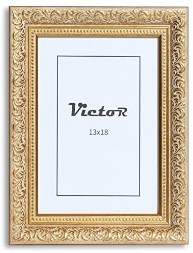 VictoR Vintage Bilderrahmen „Rubens“ in 13x18 cm Gold Grün - Leiste: 30x20mm - Echtglas - Fotorahmen Barock - Antik - Bilderrahmen 13x18 Gold