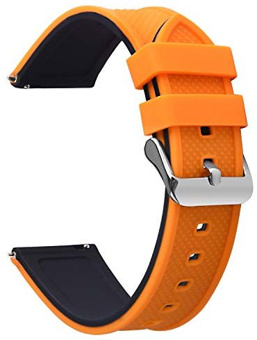 Fullmosa 8 Farben Uhrenarmband 22mm Silikon Ersatzarmband mit Edelstahlschnalle kompatibel mit Smartwatch, 22mm Armband silikon, Kürbisorang Oben/Schwarz Unter+Silberne Schnalle