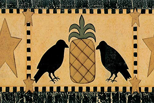 Dundee Deco BD6184 Prepasted Wallpaper Border - Animal Black, Mustard Yellow Birds, Pineapple, Star Wall Border Retro Design, 12 ft x 6 in (3.66m x 15.24cm)