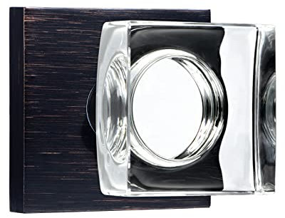 COOLNEWS Oil Rubbed Bronze Square Crystal Glass Door Knobs Privacy Function(Privacy Function(Keyless), Oil Rubbed Bronze)