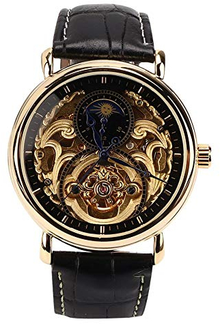 Automatische mechanische Uhr, wasserdichte mechanische Armbanduhr für Herren, Handaufzug aus Edelstahl und Armbanduhr aus PU-Leder(1#)