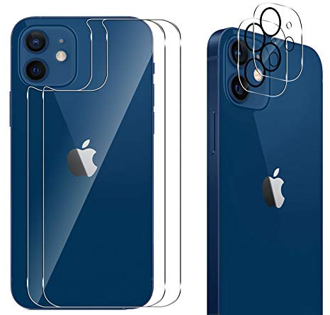 QULLOO [2+2 Stück Rückseite Schutzfolie für iPhone 12 Mini +Kameraschutz, 9H Härte Klar Hinten Schutzfolie Anti-Kratzen Zurück Glas Folie