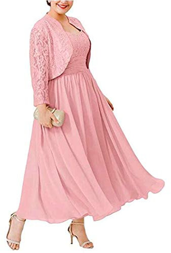 Robe de mère de la mariée en mousseline de soie - Grande taille - Applique en dentelle - Tenue pour femme - Pour bal de fin d'année, robe de soirée, vieux rose, 40