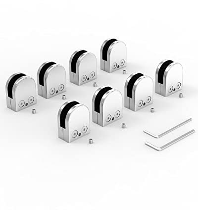 Glass Clamps, ROFMAPLE 8 PCS Stainless Steel 304 Glass Clamps Adjustable 8-10mm (5/16 – 25/64 Inch) Glass Bracket Flat Back for Balustrade Staircase Handrail Silver