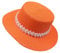 JK Home Wide Brim Flat Top Beach Hats w/Lace Pearl Band for Women Sun Foldable Straw Hat UPF 50+ Summer Panama Cap Orange