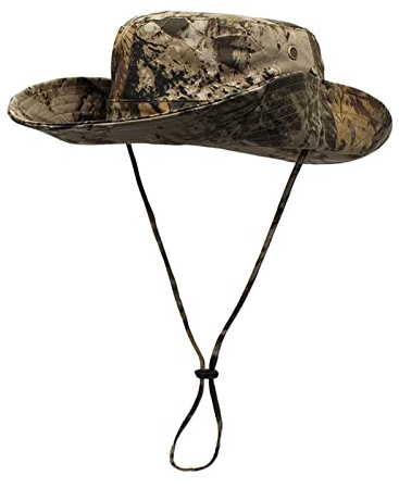 VanderHOME Outdoor Hut Herren Sonnenschutz Boonie Hat mit Kinnband Camouflage Sonnenhut Herren UV Schutz Faltbar Safari Hut für Aufstieg Camping