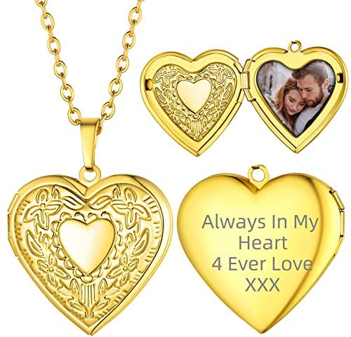 Supcare Gold Klassisch Blumen Medaillon zum Öffnen für Bilder Damen Custom Locket Necklace Kette Foto Kupfer Halskette mit Anhänger Amulett Erinnerung Personalisiert Modeschmuck für Muttertag