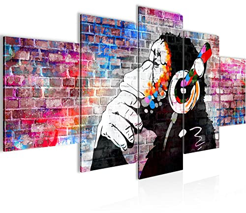 Runa Art - Bilder Affe mit Kopfhörer 200 x 100 cm 5 Teilig XXL Wanddekoration Design Bunt 042551c