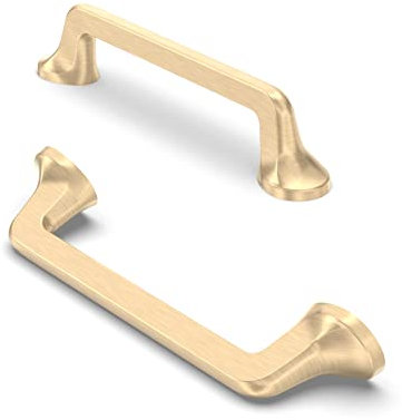 FURNIWARE 10 Pack Cabinet Pulls, Hardware Drawer Handles, Zinc Alloy Kitchen Cabinet Door Handles Pull, Satin Brushed Brass-96mm(3.8 Inch) Hole Center