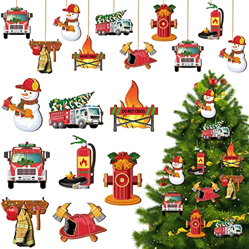 32 Stück Weihnachtsschmuck Mit Seil Holz Feuerwehrmann Geschenke Gedenkstätte Feuerwehr Dekor Dekorative Hängende Ornamente für Weihnachtsbaum (Feuerhydrant Stil)