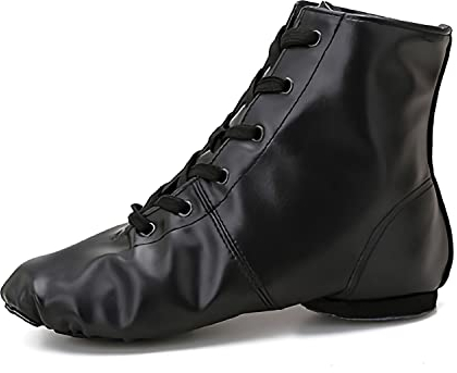Homieco Damen Jazzschuh Ballettschuhe Gymnastikschuhe, Mädchen Moderne Leder Jazz Dance Schuhe, Tanzstiefel Ballettschläppchen Ballerinas Tanzschuhe Gymnastikschläppchen Schwarz 40