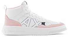 Armani Exchange Damen Comfort Fit, Cow Suede, Side Sewn Logo Sneaker, White Rose, 39 EU