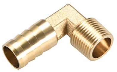 M METERXITY Latón Manguera Espiga Accesorios - 90 Grado Codo Latón 14mm Espiga Reductor Aplicar Agua Combustible (3/8 PT Macho Tubería)