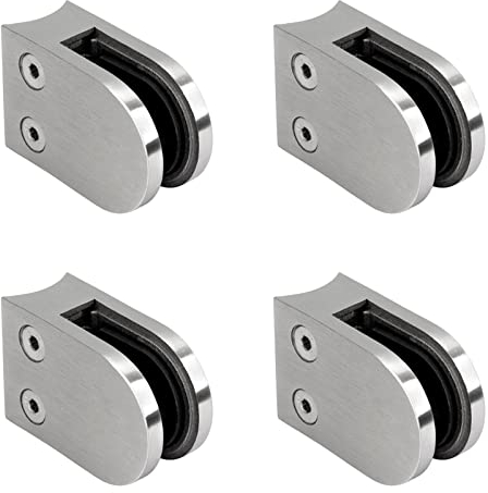 PRIOstahl Glashalter 4 Stück Glasklemmen Klemmhalter Glasplattenhalter 63 x 45 x 26-28 mm mit Sicherungsstift Anschluss: 42,4 mm für Glas 3 mm Geländer Balkon aus Edelstahl V2A