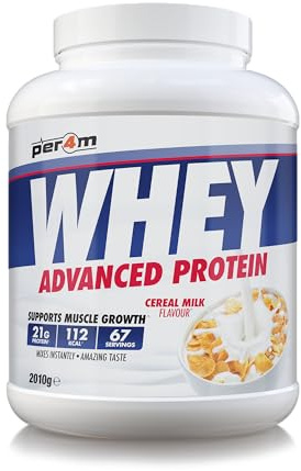 Per4m Whey Protein, Molkenprotein mit vollem Aminosäureprofil, unterstützt Muskelaufbau & Regeneration, reich an essentiellen Aminosäuren, für Sportler nach dem Training – Cerealien-Milch – 2010g