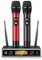 TONOR Microfono wireless UHF professionale dinamico doppio microfono senza fili, sistema di microfono a mano, set per karaoke, feste, DJ, chiesa, matrimonio, riunione, 60 metri, TW820, Nero e Rosso