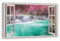 HUBDECO Leinwandbild Fensterblick Wasserfall Thailand Bild 120x80 cm - Landschaftsbilder auf Leinwand - Wandbilder Wohnzimmer - Bild Fenster mit Ausblick - Aesthetic Room Decor - Wanddeko Schlafzimmer