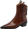 CUTEHEELS Stivaletti invernali da donna in vera pelle con punta a punta e tacco grosso/stivali da cowboy occidentali con chiusura lampo posteriore, marrone, 38 EU