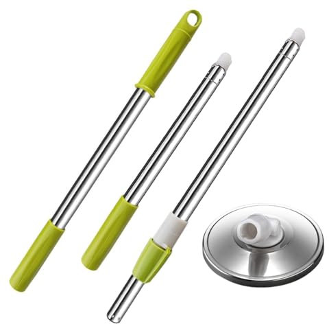Midremer Extended Spin Mop Replacement Mop Handle, Upgraded 60-inch 360 Degrees Rotating Telescopic Replacement Mop Stick for Spin Mop Bucket Cleaning System (Stainless Steel Disc, Green)