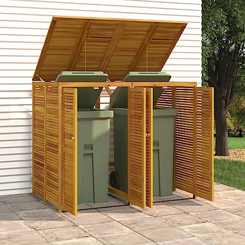 INLIFE Cache-poubelles pour 2 poubelles 140 x 89 x 117 cm - Bois massif d'acacia - 41 kg - 3155239