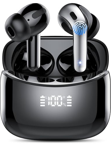FAMOO X15 - Kabellose Bluetooth 5.3 Kopfhörer, Noise Cancelling Earbuds mit 4 ENC Mic, LED-Anzeige, 52H Tiefer Bass, IP7 Wasserdichte Ohrhörer, USB-C, Schwarz