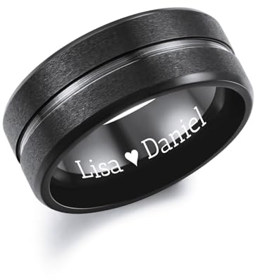 INBLUE Personalisierte Versprechen Ringe für Paare Gravierte Text Ringe mit Herz Edelstein Edelstahl Passende Paar Ringe für Sie und Ihn auf Verlobung Hochzeit - Männer Stil A1