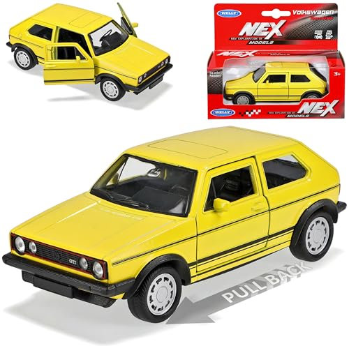 Welly Volkwagen Golf I GTI Gelb 3 Türer 1974-1983 mit Rückzugsmotor ca 1/43 1/36-1/46 Modell Auto