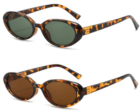 Long Keeper Retro Kleine Ovale Sonnenbrille Damen – Mode Sonnenbrille Oval Vintage Katzenauge Sonnenbrillen 90er Rund Ovale Brille UV400 für Damen Herren