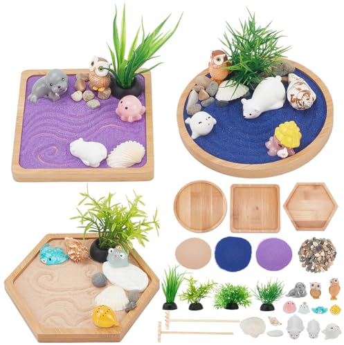 WEBEEDY 3 Sets Miniature Zen Garden Blue Ocean Beach Sandbox Decorations Mini Zen Garden Accessories DIY Mindfulness Creative Kit for Home Office Desktop Decor Unique Gift